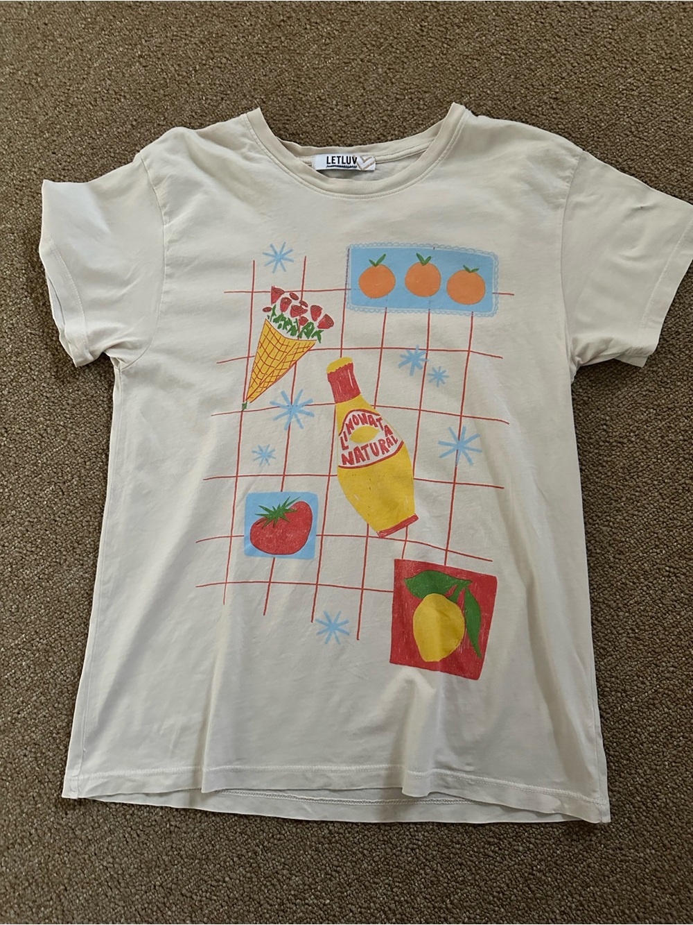 Letluv from Anthropologie Cream Graphic Tee with Fruit Print